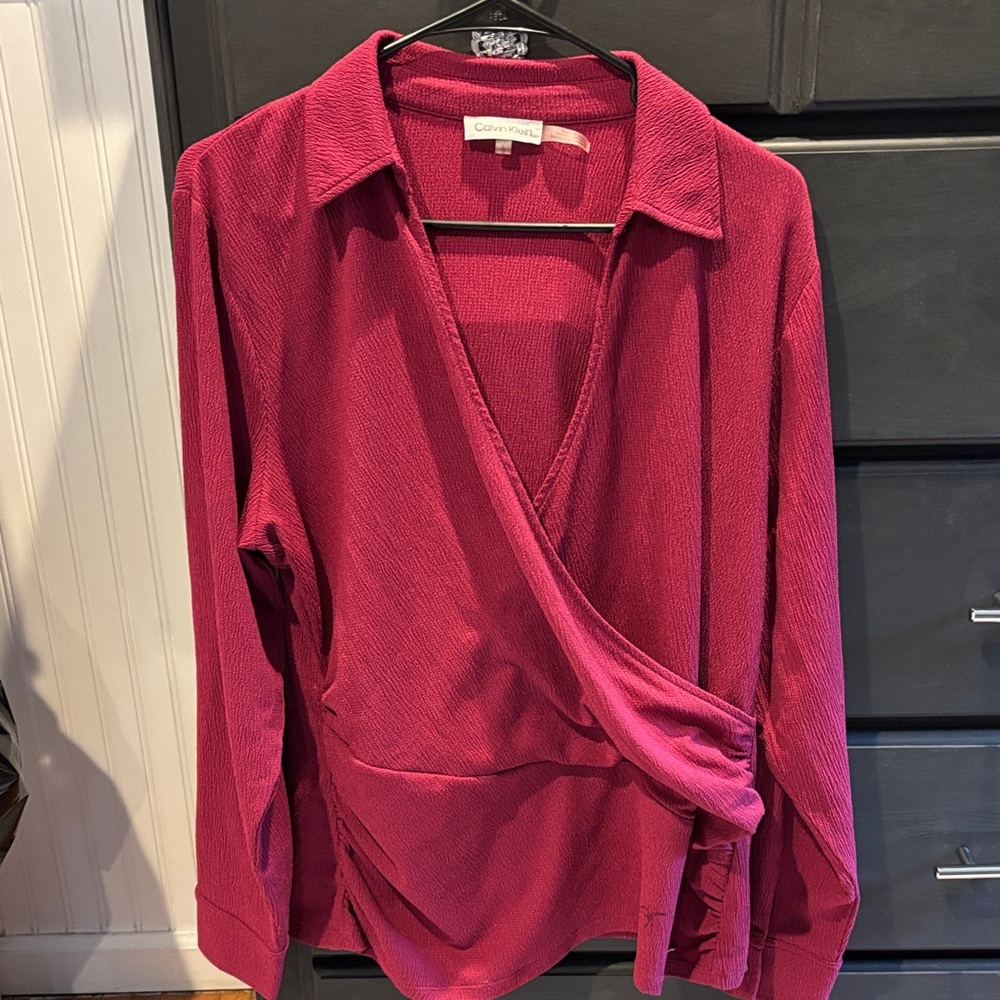 Calvin Klein Fuchsia faux Wrap Top